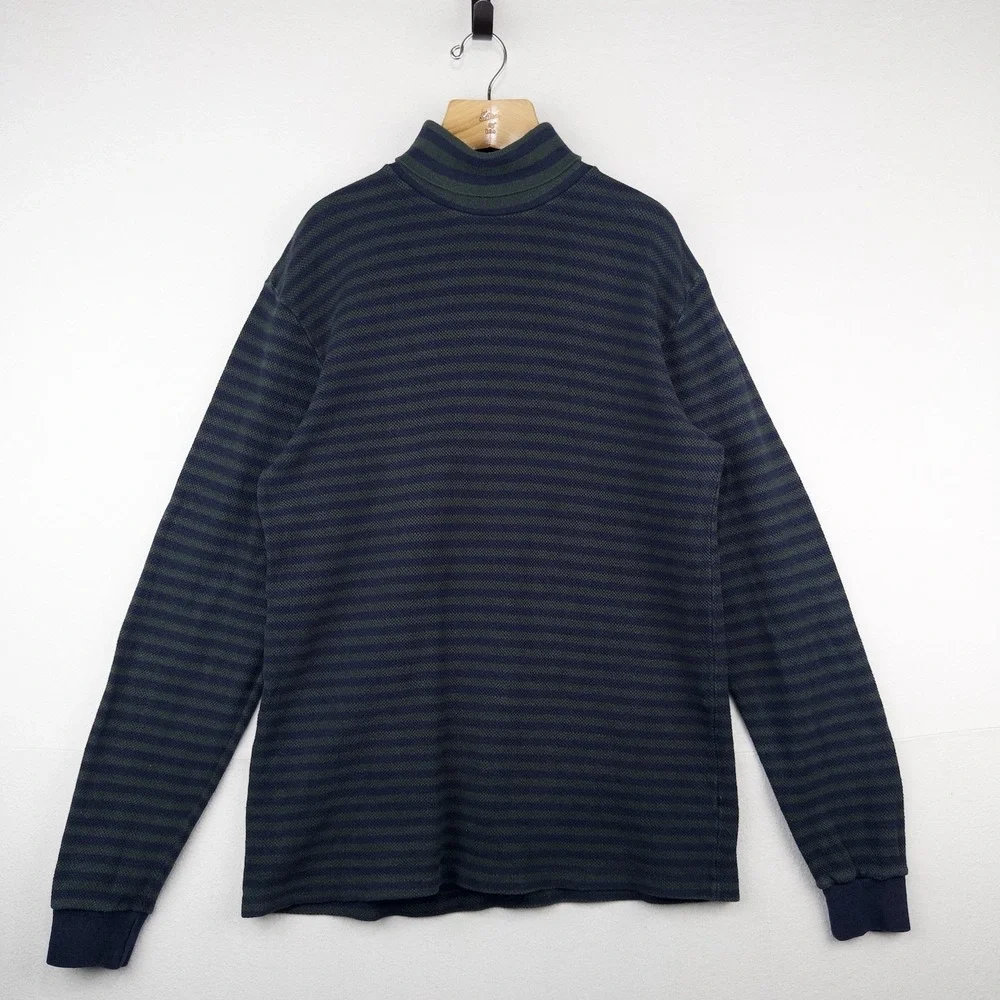 80's Vtg Polo Ralph Lauren Men's L Waffle Knit Stripe Turtleneck Made In USA